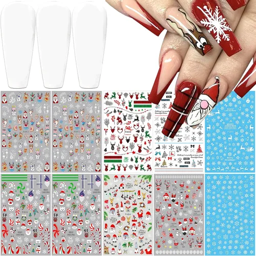 Vista 9 de 6 hojas de calcomanías de uñas de copo de nieve plateado con purpurina 3D, autoadhesivas, diseño de uñas de invierno, diseño de uñas de reno, copos