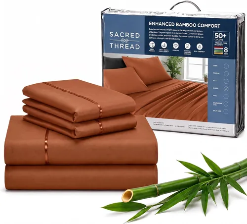 Vista 85 de Sacred Thread Sábanas de rayón derivado de bambú tamaño individual, sábanas refrescantes de bolsillo profundo de 18 pulgadas para personas que