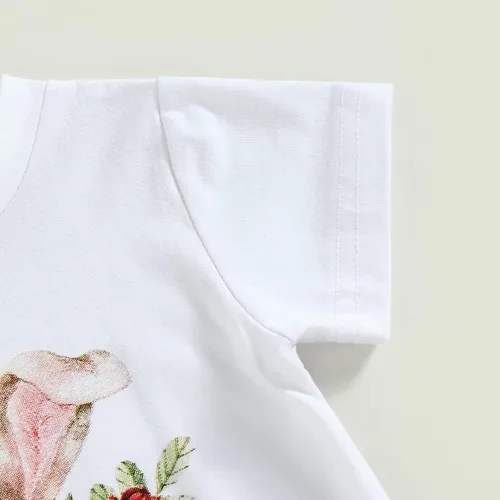 Vista 5 de AEEMCEM Conjunto de 2 piezas de camiseta de Pascua para niña pequeña, camiseta de conejo, camiseta y pantalones acampanados, ropa de Pascua