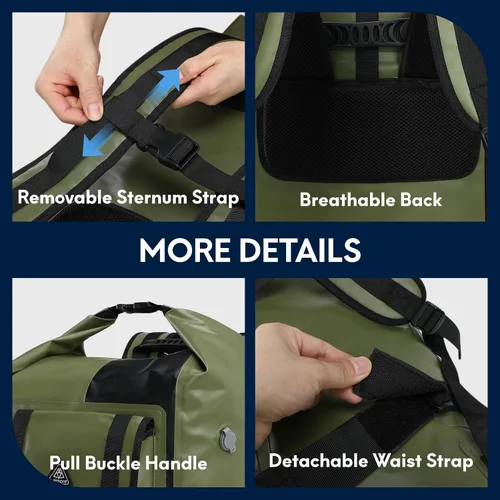 Vista 3 de Haimont Mochila enrollable 100% impermeable de gran capacidad IPX7, bolsa seca con bolsillos y válvula de aire, kayak, campamento, 60/100L