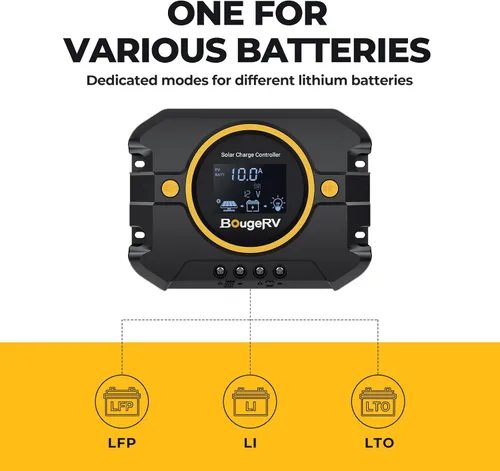 Vista 4 de BougeRV Li 10A PWM Controlador de carga solar 12V 24V, regulador de panel solar con pantalla retroiluminada, puerto USB, parámetro ajustable