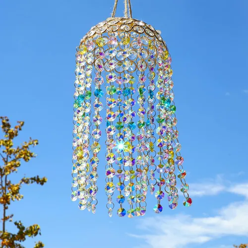 Vista 8 de Atrapasueños de Cristal para Ventana Colgante Campanilla de Viento Jardín Porche Hogar Boda Fiesta Fabricante de Arco Iris Perlas de Cristal