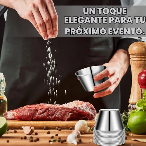 Vista 5 de 60 tazas de salsa de acero inoxidable a granel, 5 onzas, recipientes de metal para salsa, cuencos para condimentos, reutilizables, apilables