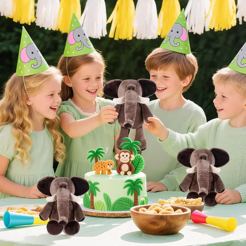 Vista 4 de 6 piezas de animales de peluche de safari a granel león, elefante, mono, tigre, animales del zoológico, junble para regalo de niños y niñas, fiestas