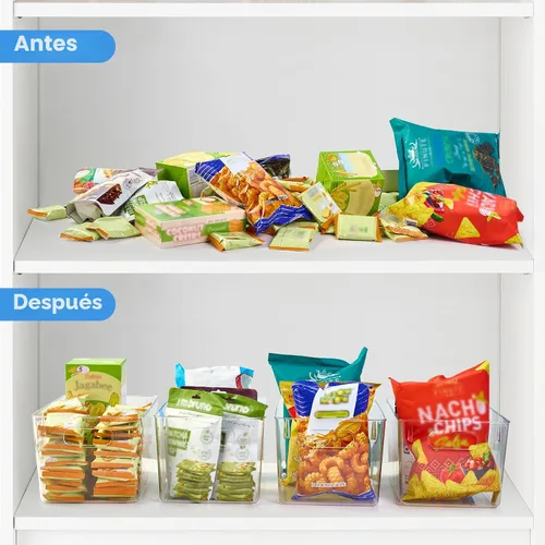 Vista 6 de JollyPack Paquete de 4 cubos de almacenamiento de plástico transparente, organizadores de despensa y almacenamiento con asas, contenedores