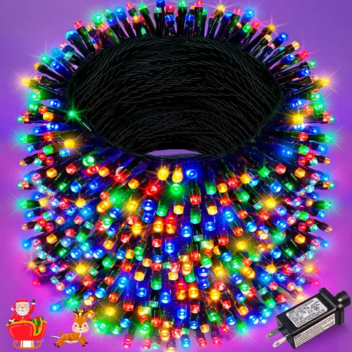 Vista 18 de Juego de 2, luces de Navidad, 200 pies, 600 LED, exterior/interior, guirnalda luces, 8 modos, impermeables, cable verde, parpadeantes, árbol, patio