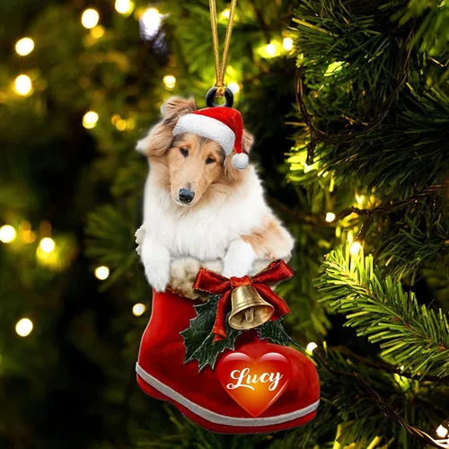 Vista 54 de Adorno de Navidad de perro afgano en bota de Papá Noel, adorno de nombre de perro personalizado, regalo para amante de los perros, decoración