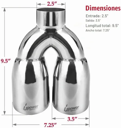 Vista 3 de Caño de escape doble de 2,5 pulgadas 2 1/2" Inlet 3 1/2" Outlet 9.5" Length Polished Exhaust Tailpipe Tips 1.2mm Thickness Double Wall Slant Edge