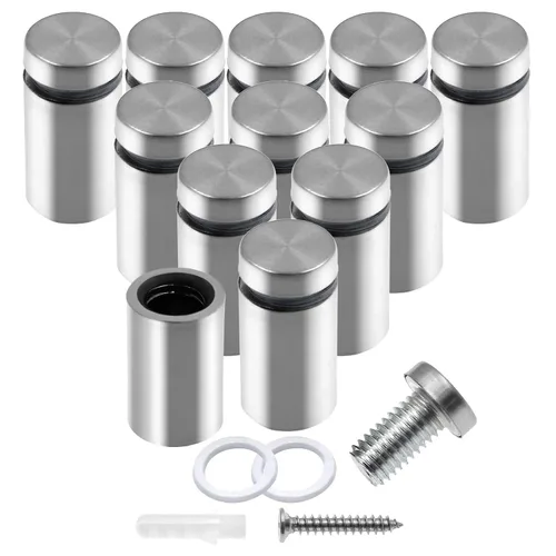 Vista 8 de Luomorgo 12 piezas tornillos separadores de acero inoxidable de 1" x 1", herrajes de montaje para letreros de pared, separadores de vidrio