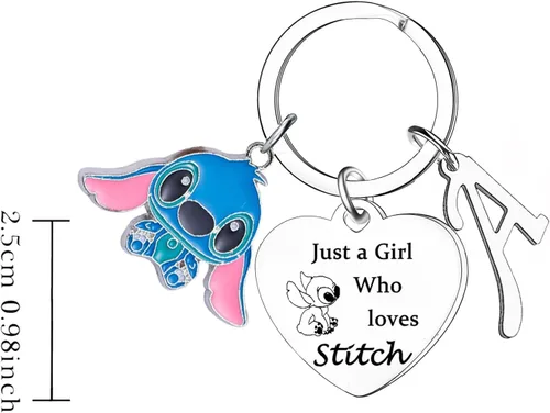 Vista 2 de Mebvdebe Llavero con letra inicial del alfabeto Ohana, regalo para niñas, amantes de la puntada, regalos Just A Girl Who Loves Stitch