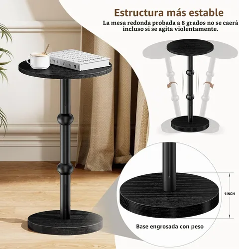 Vista 5 de Mesa de Bebidas, Mesa Auxiliar Redonda Pequeña para Espacios Pequeños, Mesas Auxiliares Redondas de Acento Moderno con Pata de Metal, Mesas