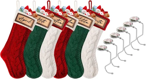 Vista 13 de Paquete de 2 medias de Navidad, medias de Navidad familiares grandes de 18 pulgadas, medias de punto de colores mixtos colgantes (2 mezclas)