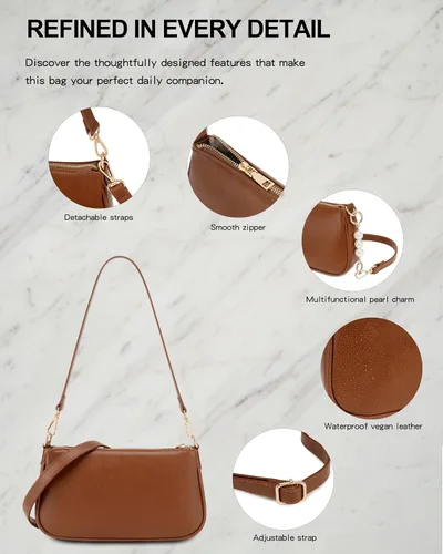 Vista 7 de Travistar Bolso de hombro para mujer pequeño – Bolso cruzado de cuero vegano, bolsos Hobo lindos bolsos de mano con 3 correas