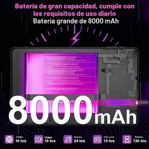 Vista 7 de Tablet Android de 10 pulgadas, tableta Android 16 2026 con teclado, 26 GB+256 GB (expansión de 2 TB), tableta Gemini AI con 8 núcleos, 8000 mAh Negro