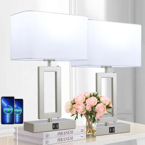 Vista 14 de Juego de 2 lámparas de mesa con control táctil con USB doble, regulable de 3 vías para dormitorio, sala de estar, oficina, bombillas LED incluidas