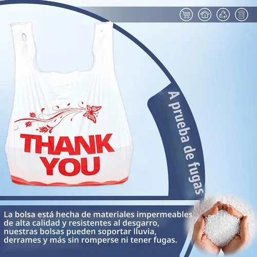 Vista 7 de YoYoRain Bolsas blancas de agradecimiento, 100 bolsas para camisetas, bolsas para llevar, bolsas de comestibles, reutilizables y desechables