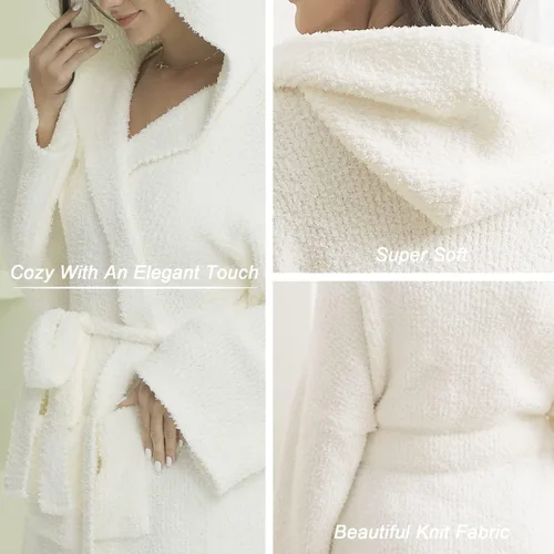 Vista 3 de DOOWELL Bata de baño de punto ligera y absorbente para mujer, bata de baño suave con bolsillos