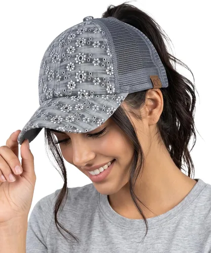 Vista 48 de Funky Junque - Sombrero de cola de caballo para mujer, gorra de béisbol con ajuste ajustable y cola de caballo alta cruzada para uso diario Paquete