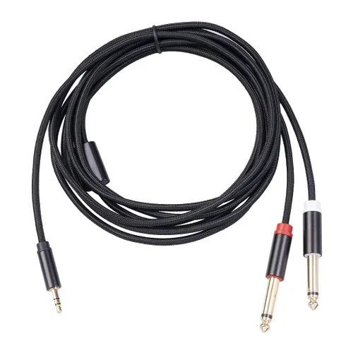 Vista 7 de Cable de audio mono TS de 0.138 in a doble 1/4 de 1/8 a 0.250 in, divisor en Y, compatible con iPhone, iPod, tarjeta de sonido de computadora