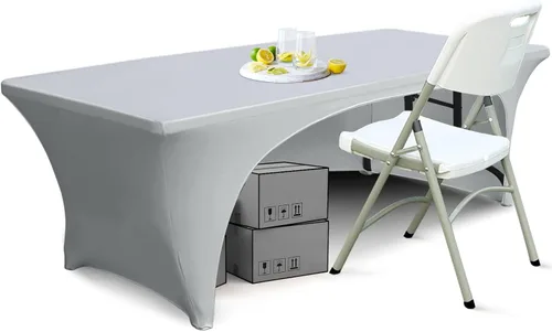 Vista 22 de ABCCANOPY - Mantel elástico de 1,2 m para mesa, ajustado, con parte trasera abierta, lavable, salvamanteles para mesas rectangulares, color negro