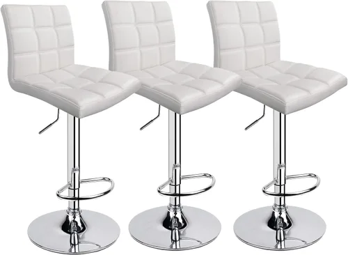 Vista 10 de Leopard - Taburetes de bar ajustables de piel sintética moderna con respaldo, juego de 3, taburetes giratorios de altura de mostrador, taburetes