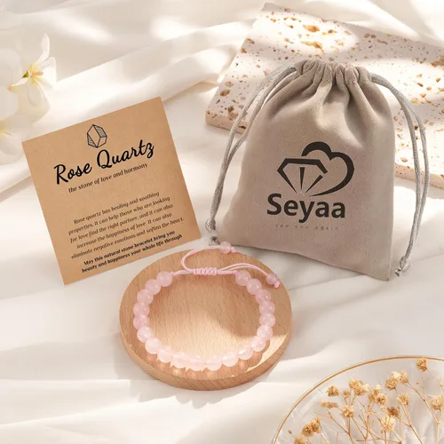 Vista 6 de Seyaa Pulsera de yoga para aliviar el estrés y la ansiedad, piedra de cristal natural, regalos curativos para mujeres, hombres y adolescentes
