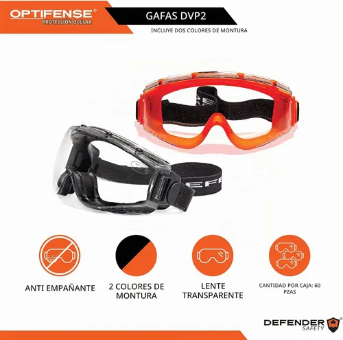 Vista 2 de Defender Safety Gafas de seguridad DVP2, gafas protectoras de policarbonato, anti arañazos, antiniebla, resistente a los impactos ANSI Z87