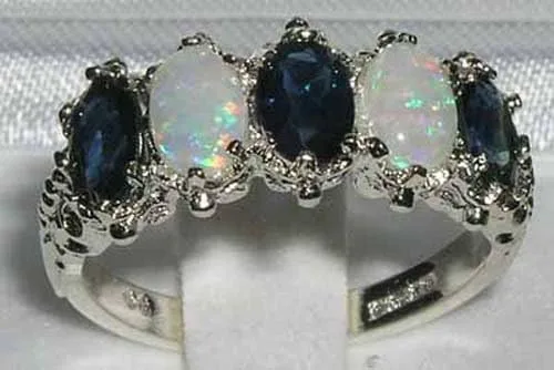 Vista 2 de Anillo de eternidad para mujer de plata de ley 925, auténtico zafiro y ópalo