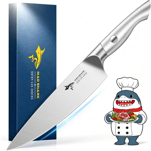 Vista 9 de MAD SHARK Cuchillo de chef de 8 pulgadas, cuchillo de cocina de alto carbono de acero inoxidable con mango ergonómico, cuchillo de cocina con caja