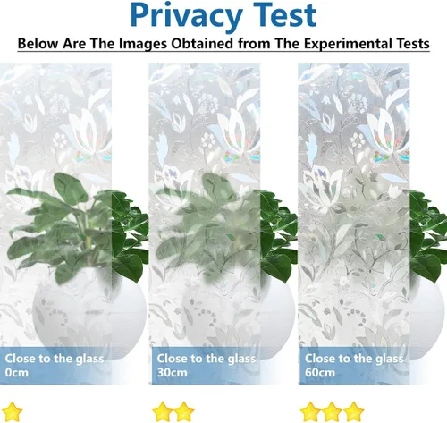 Vista 6 de Bloss Película decorativa de privacidad para ventana, diseño floral, no adhesiva, bloqueo de calor, película de vidrio para baño, hogar, cocina