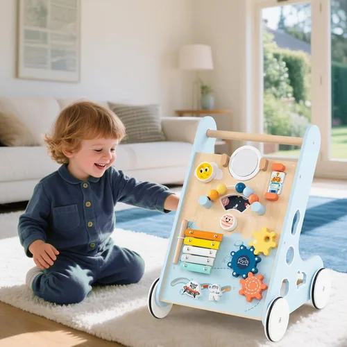 Vista 6 de INFANS Andador de madera para bebés con centro de actividades, andador