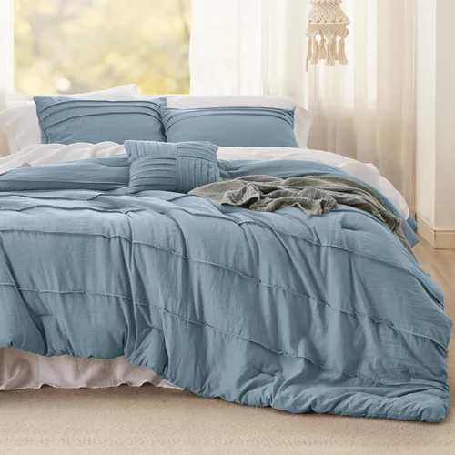Vista 9 de Bedsure - Juego de edredón individual de 3 piezas, beige bohemio, plisado