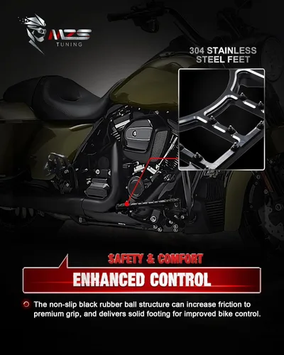 Vista 4 de MZS Plataformas de motocicleta para pasajero y conductor, estribos anchos, pedales estirados, color negro, compatibles con Dyna FLD/Electra Road