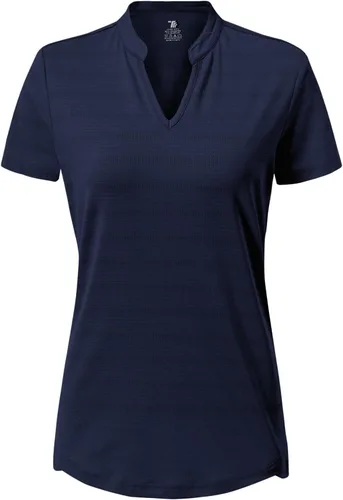 Vista 9 de Gopune Polo de golf con cuello en V para mujer, sin cuello, manga corta, ligera, de secado rápido, camisetas de tenis para correr