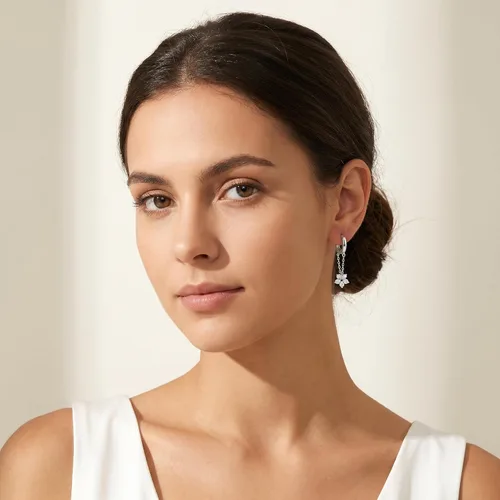 Vista 3 de Reffeer 925 Sterling Silver Flower Chain Drop Earrings Hoop for Women Teens Huggie Hoop Dangle Earrings Chain A-Plata