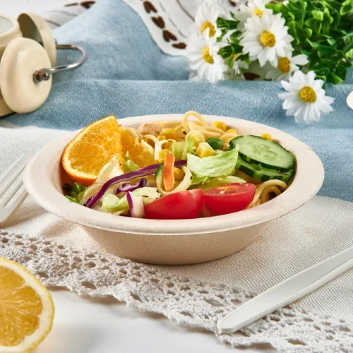Vista 3 de ECOLipak - Paquete de 150 cuencos de papel desechables compostables naturales de 12 onzas para ensalada Resistente, biodegradable, hecho de bagazo
