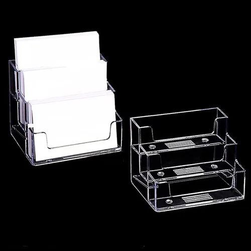 Vista 2 de FTOF - Soporte acrílico para tarjetas de visita con 3 bolsillos, soporte transparente para encimera, oficina, negocios, organizador de acrílico