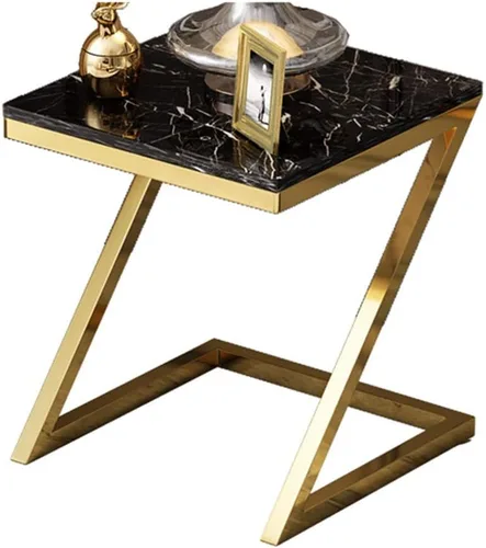 Vista 7 de WFF - Mesa de sofá de metal en forma de Z, mesa de café de mármol, sala de estar, mesita de noche de dormitorio, 19.7 in, 21.7 in