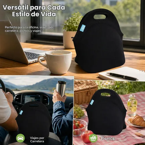 Vista 6 de Bolsa de almuerzo impermeable Ofeily para viandas con material de neopreno fino, bolsa de mamá, Negro