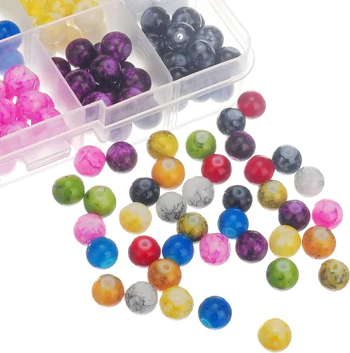 Vista 4 de RUBYCA Kit de cuentas redondas de vidrio checo para fabricación de joyas con caja de contenedores (600 piezas de 0.236 in de colores surtidos)