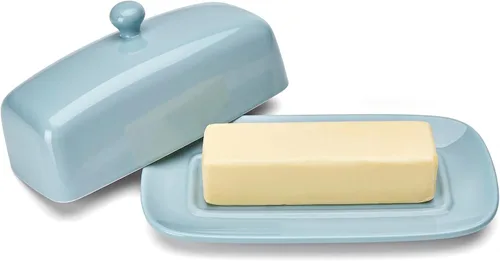 Vista 7 de Sweese Mantequillera con tapa, manteca de porcelana, soporte para mantequilla de 7.8 pulgadas con cubierta de asa, recipiente de mantequilla Beige