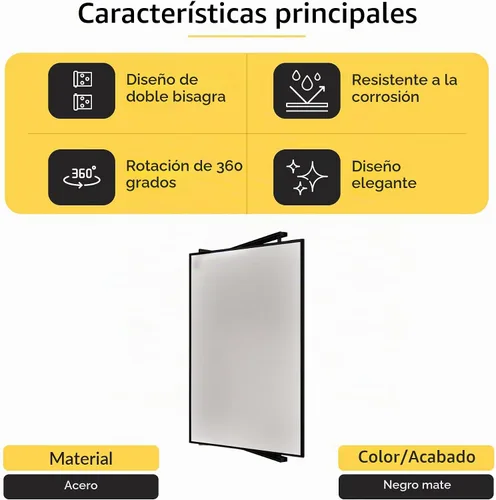 Vista 3 de BRIXWELL Pivot-N-Vue - Espejo rectangular con doble bisagra, acabado negro Negro mate
