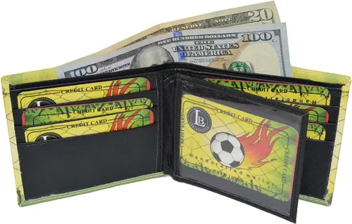 Vista 4 de Leatherboss Cartera de piel sintética para tarjetas de crédito con estampado deportivo Vintage