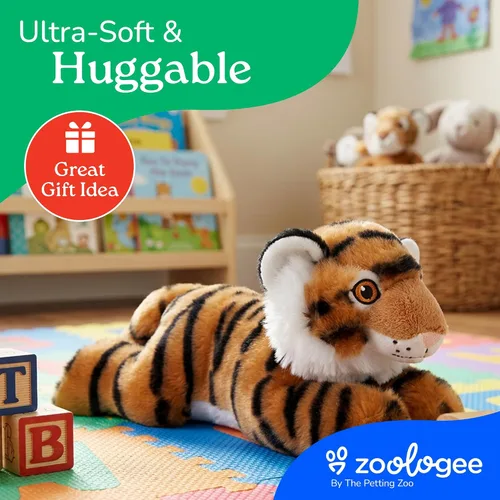 Vista 6 de The Petting Zoo Peluche de tigre, regalos para niños, animales de vida silvestre Earth Keeperz, juguete de peluche de tigre a rayas Zoologee, 10