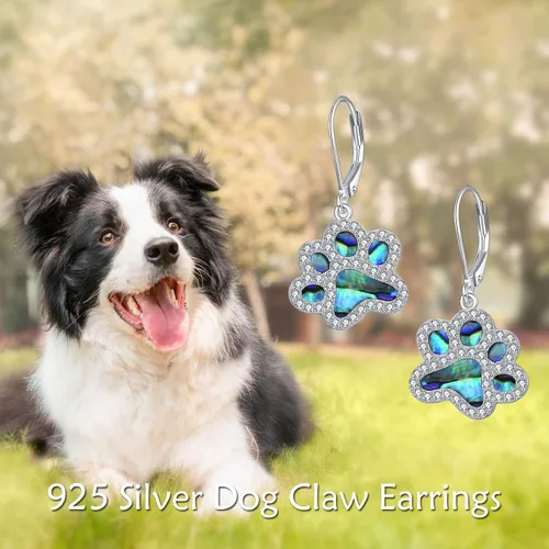 Vista 5 de Aretes colgantes de plata de ley con diseño de pata de perro, diseño de pata de cachorro, para mujeres y niñas