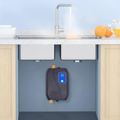 Vista 3 de Calentador de agua eléctrico pequeño sin tanque, calentador de agua instantáneo de 110 V, 3000 W, bajo demanda, para cocina debajo del fregadero