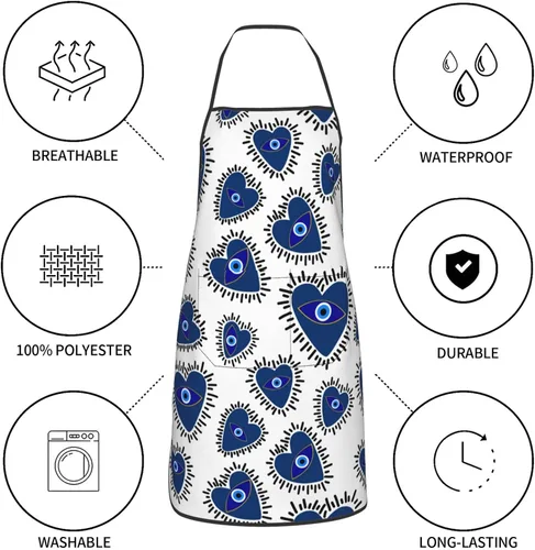 Vista 6 de Delantal de mal de ojo del diablo, divertido delantal de cocina para mujeres y hombres, delantal con babero para barbacoa, hornear, manualidades