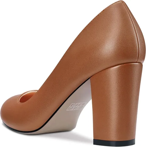 Vista 3 de Aachcol Zapatos de tacón alto para mujer punta redonda sin cordones bloque grueso tacón medio zapatos de vestir para oficina mate 3 pulgadas