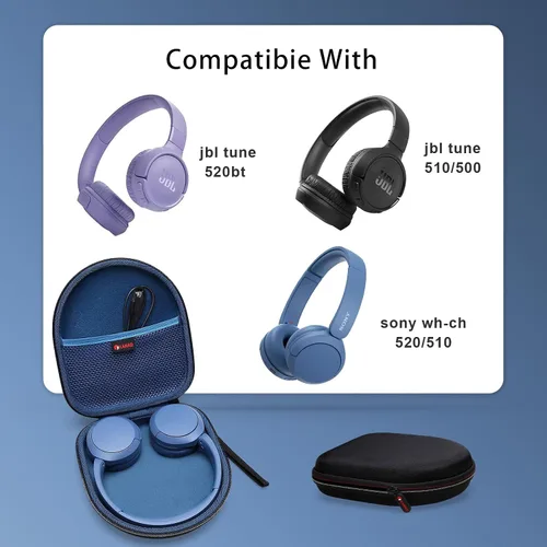 Vista 3 de XANAD Funda rígida para auriculares inalámbricos Bluetooth Sony WH-CH520 / WH-CH510 - Bolsa de almacenamiento protectora de viaje (azul) Hard