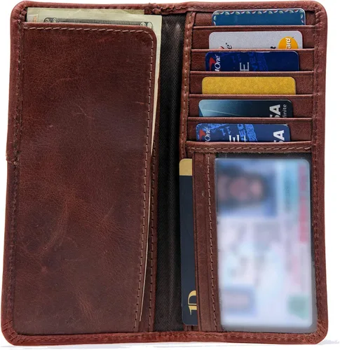 Vista 3 de RAW HYD - Cartera larga de cuero para hombres Funda de chequera doble un gran regalo para hombres, Marrón (Hunter Brown)), LongBifold1